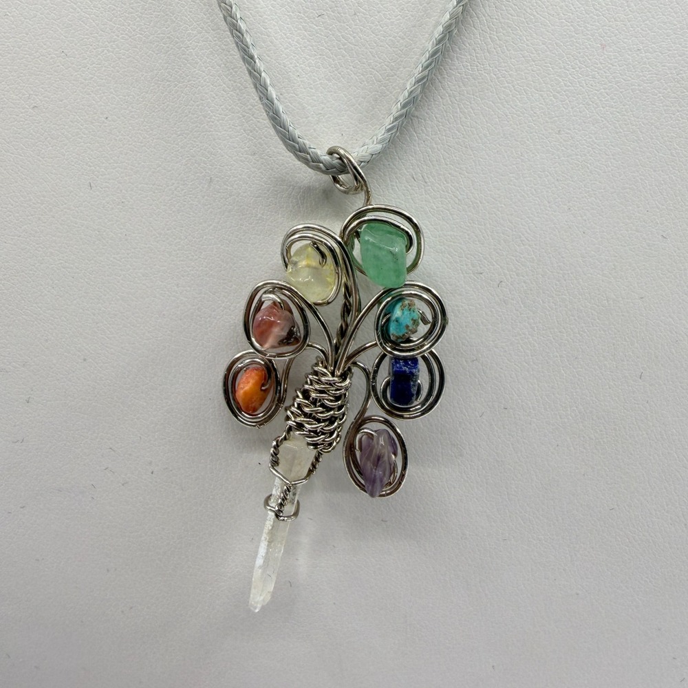 Chakra Tree of Life Pendant Necklace Wire Wrapped Crystal Boho Healing Jewelry